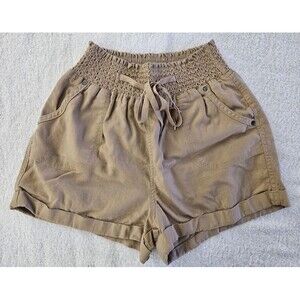 Women’s Taupe Boho Shorts Smocked Waist Drawstring Lightweight Casual